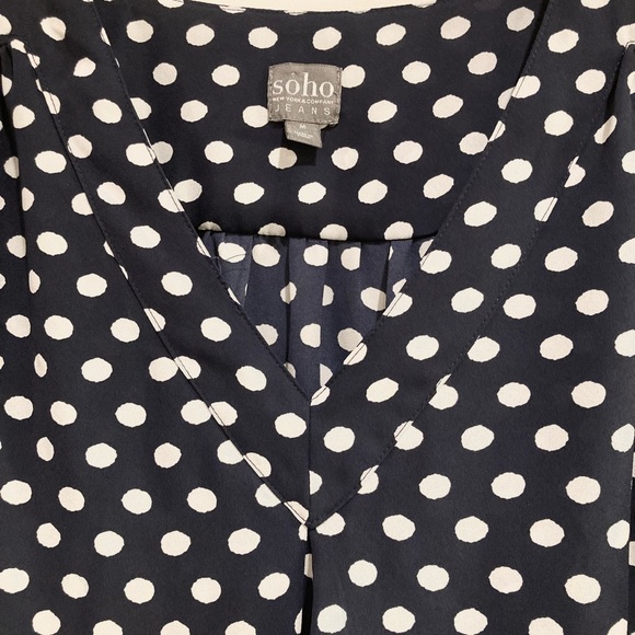 New York & Company Soho Jeans Polka Dot V-Neck Top, Size M, Navy - Picture 3 of 11